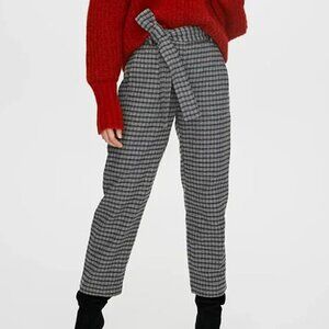 Aritzia Gray Plaid Cropped Tie-Waist Pants